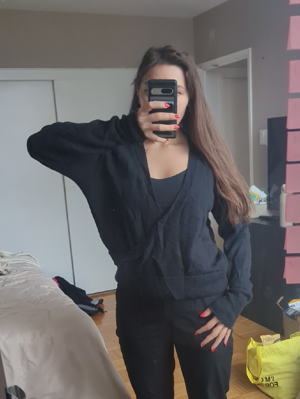 Madewell Black V-Neck Wrap-Style Sweater